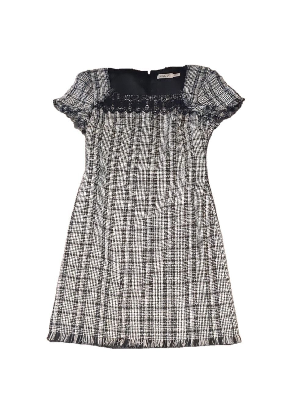 Eliza j black plaid fringe dress size 2